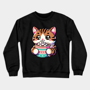 Tabby cat drinking hot chocolate Crewneck Sweatshirt